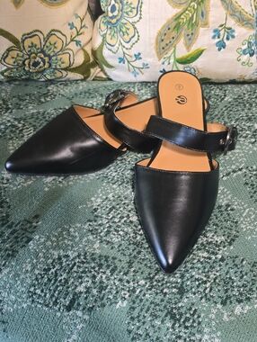 Mules for Women Adjustable Strap Pointed Toe Backless Shoes
